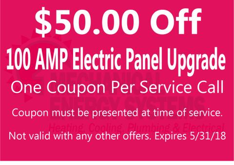 $50.00 Off 100 AMP Electric Panel Upgrade $50.00 Off 100 AMP Electric Panel Upgrade