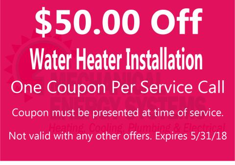 $50.00 Off Water Heater Installation $50.00 Off Water Heater Installation