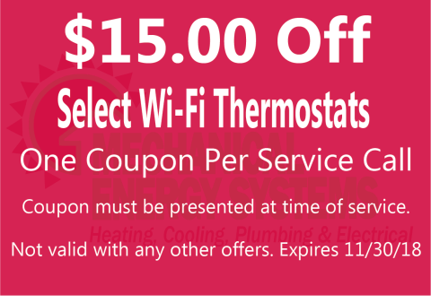 $15.00 off select wi-fi thermostats $15.00 off select wi-fi thermostats