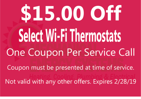 $15.00 off select wi-fi thermostats $15.00 off select wi-fi thermostats