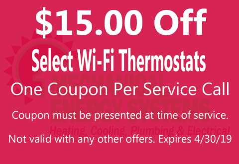 $15.00 off select wi-fi thermostats $15.00 off select wi-fi thermostats