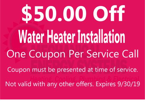 $50.00 Off Water Heater Installation $50.00 Off Water Heater Installation