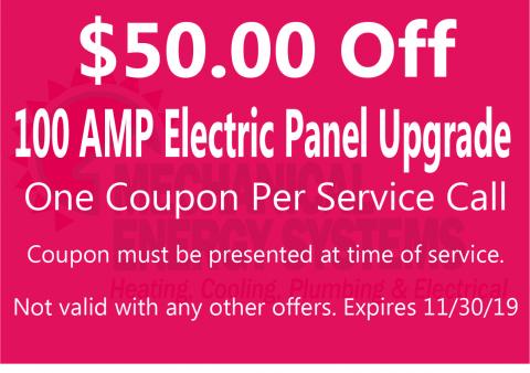 $50.00 Off 100 AMP Electric Panel Upgrade $50.00 Off 100 AMP Electric Panel Upgrade
