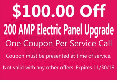 $100.00 Off 200 AMP Electric Panel Upgrade $100.00 Off 200 AMP Electric Panel Upgrade