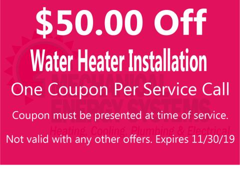 $50.00 Off Water Heater Installation $50.00 Off Water Heater Installation