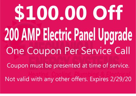 $100.00 Off 200 AMP Electric Panel Upgrade $100.00 Off 200 AMP Electric Panel Upgrade