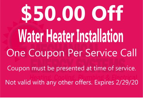 $50.00 Off Water Heater Installation $50.00 Off Water Heater Installation