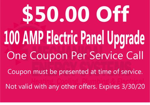 $50.00 Off 100 AMP Electric Panel Upgrade $50.00 Off 100 AMP Electric Panel Upgrade